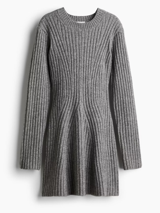 H&M Dresses & Skirts - H&M Ribbed Knit Long Sleeve Dress - Gray